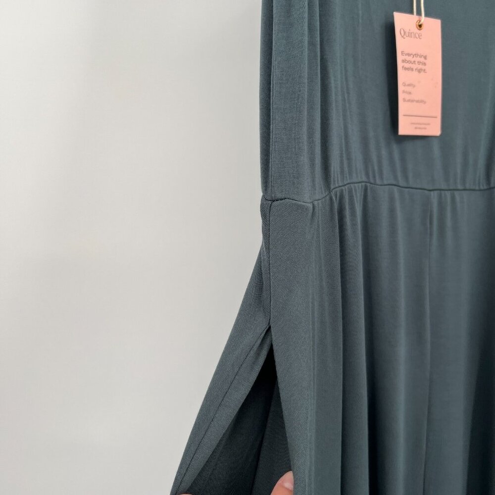 Quince Dark Olive Green Tencel Jersey Fit & Flare Dress sz M Sleeveless Midi - Picture 3 of 5